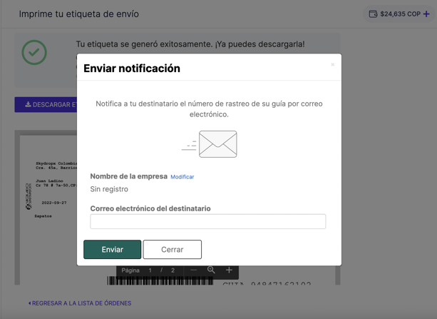 Notificar destinatario skydropx 2